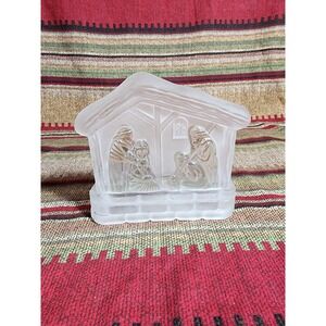 Vtg Frosted Crystal Glass Candle Holder Tealight Christmas Nativity Scene Manger